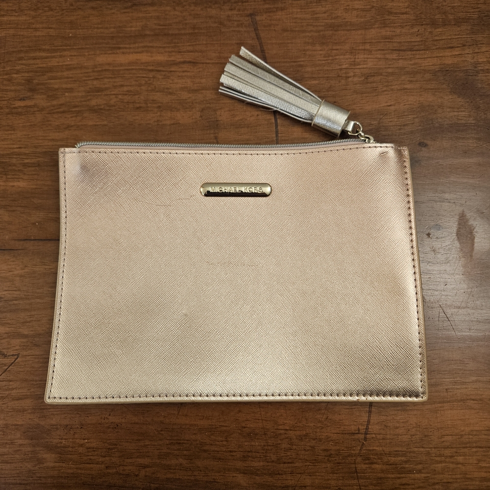 Michael Kors Rose Gold Pink Novelty Pouch‎ Tassel Clutch